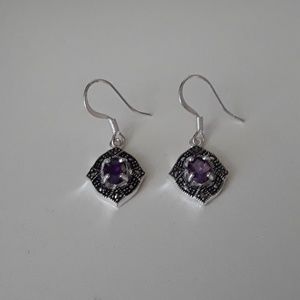 Marcasite earings with genuine amethyst gemstone